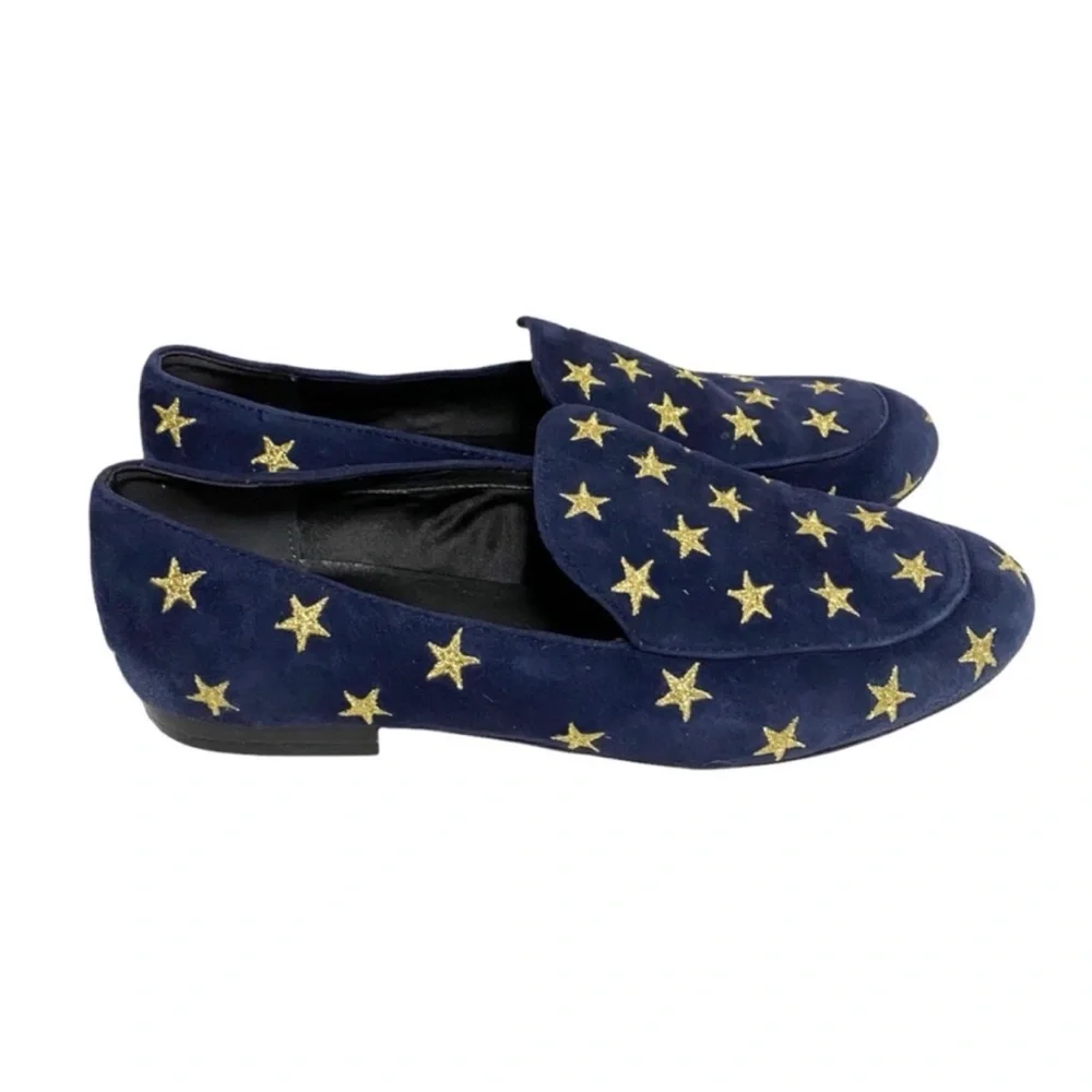 Kenneth cole New York westley navy blue and gold star loafers  size 7.5